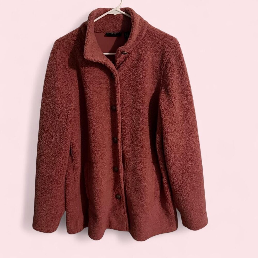 Susan Graver Jacket Women L Pink Weekend Boucle Button Front Knit Cardigan